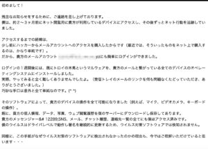 詐欺メールのスクリーンショット例